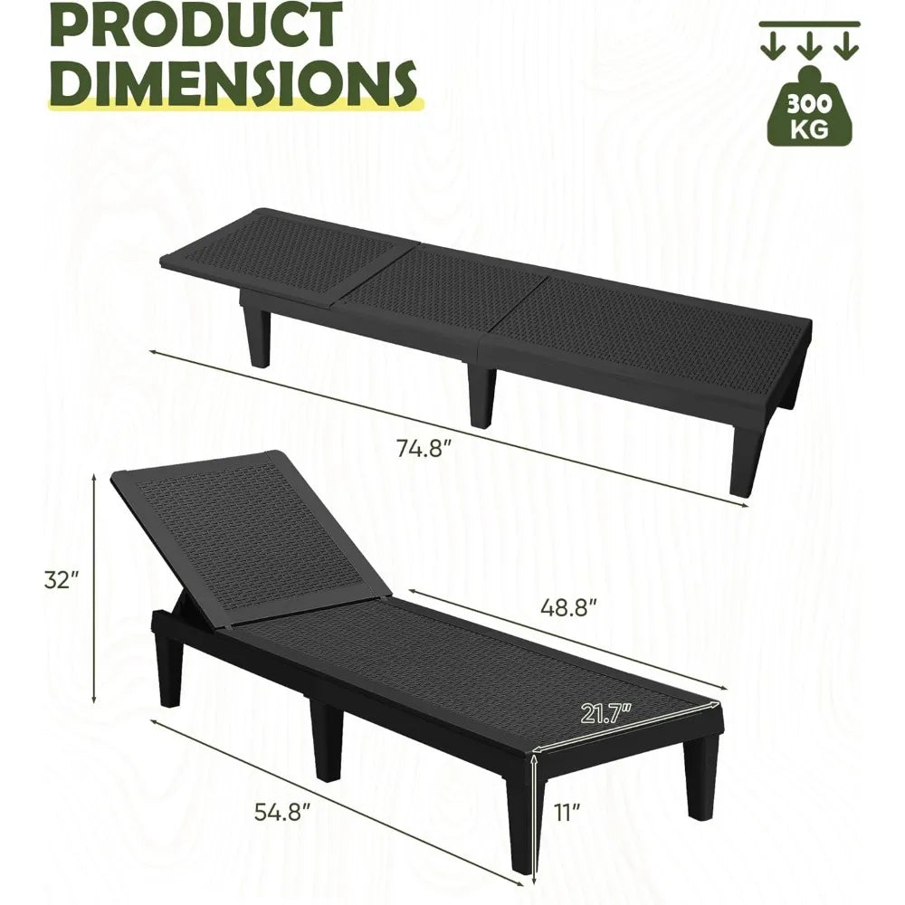 Outdoor Chaise Lounge Chair Set of 2 for Outside Pool Patio, Adjustable Waterproof Easy Assembly Chaise Lounge lounge
