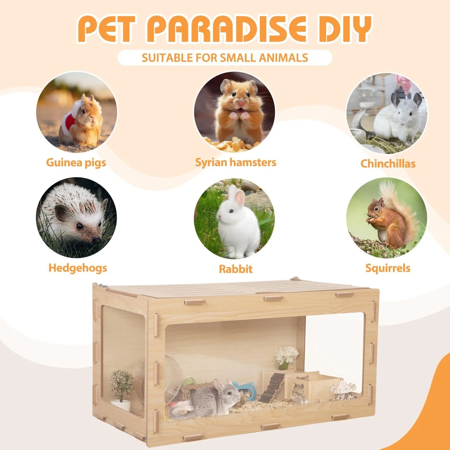 Large Wooden Hamster Cage,Habitat Shelter W/Acrylic Board,Flip Top
