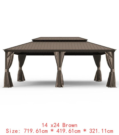 14x24 Hardtop Gazebo, Upgraded Metal Canopy with Drainage, Dual-Layer Galvanized Steel Roof, Includes Curtains & Netting,