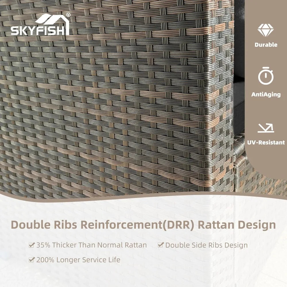 7 Pieces Patio Set, Wicker Conversation Sets with Cushion and Table, 7-Pieces Couch, Patio Furniture Set for Porch Poolside