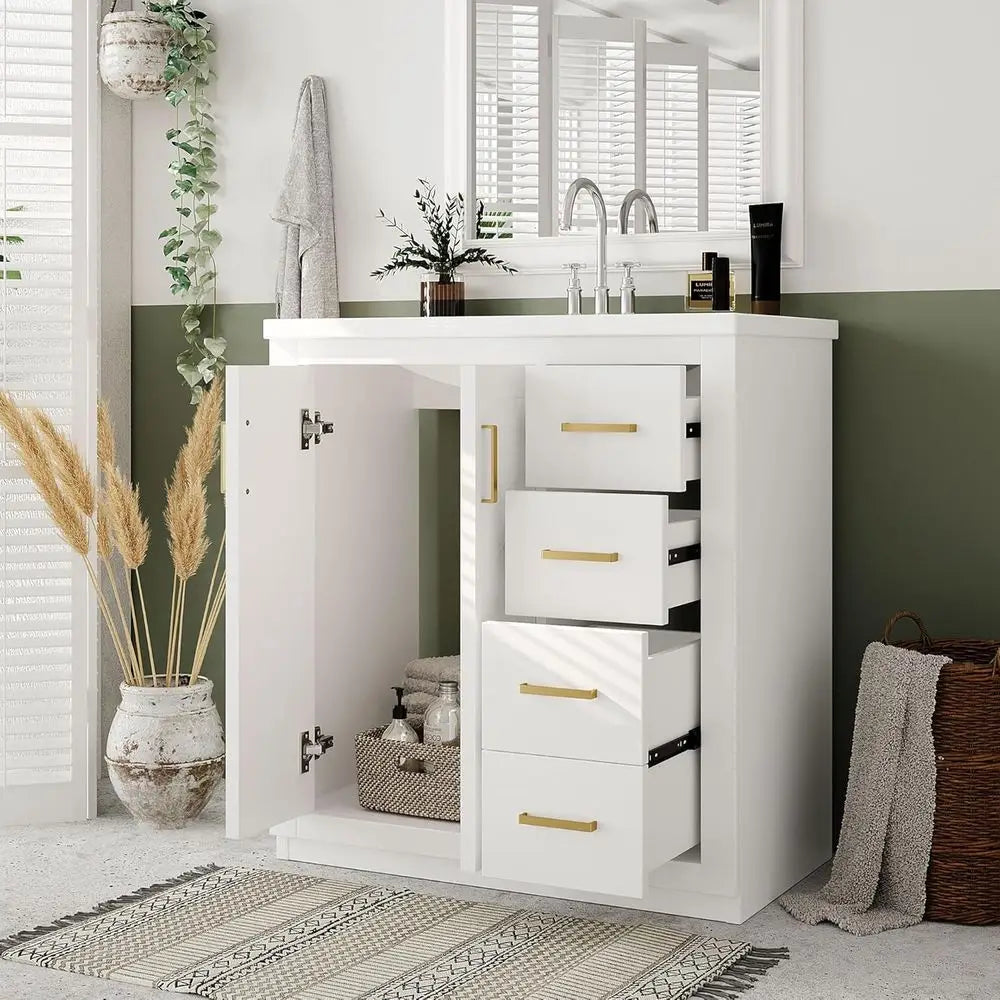 30" Bathroom Vanity with Sink, Freestanding Single Sink Modern Bathroom Vanity Storage Cabinet with 2 Doors & 3 Drawers, Elegant