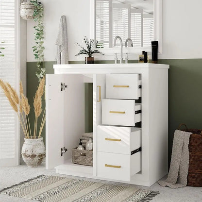 30" Bathroom Vanity with Sink, Freestanding Single Sink Modern Bathroom Vanity Storage Cabinet with 2 Doors & 3 Drawers, Elegant