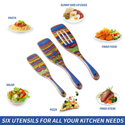 Spurtle Set, Wooden Utensils for Cooking, Pakkawood Kitchen Cooking Utensils Set,   Serving Spatula spoon