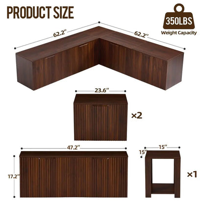 L Shaped Storage Bench, Modular Corner Dining Bench Seating, 63 Breakfast Nook Bench w Hidden Storage, Safety SoftClose Hinges,