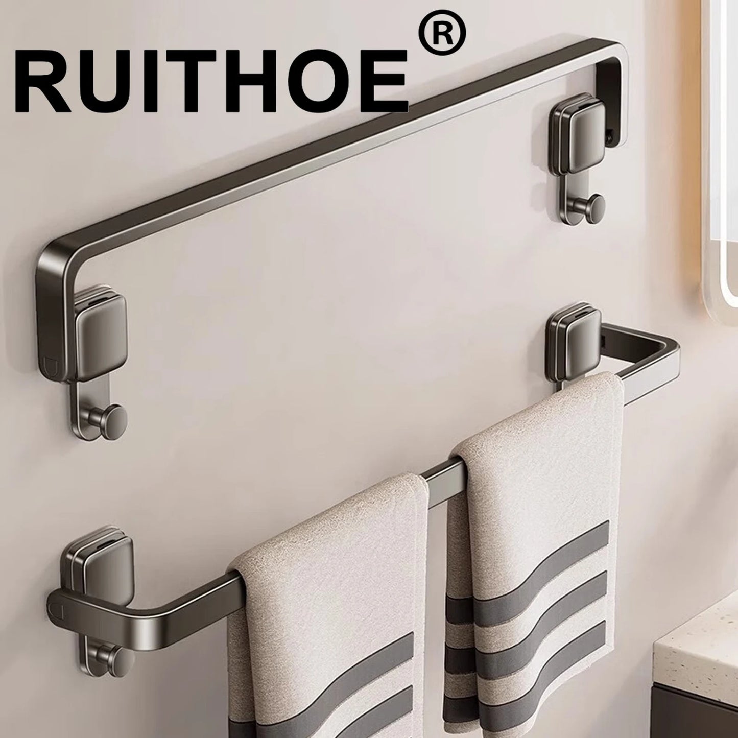 Suction Cup Folding Bathroom Hand Towel Rack Towel Holder Wall Mount No Drill Mount 30/40/50cm Towel Bar Apartment
