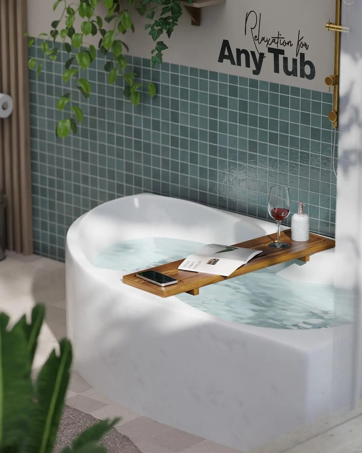 Bathtub tray,   34.6-inch x 9-inch wooden bathtub caddy tray with adjustable legs