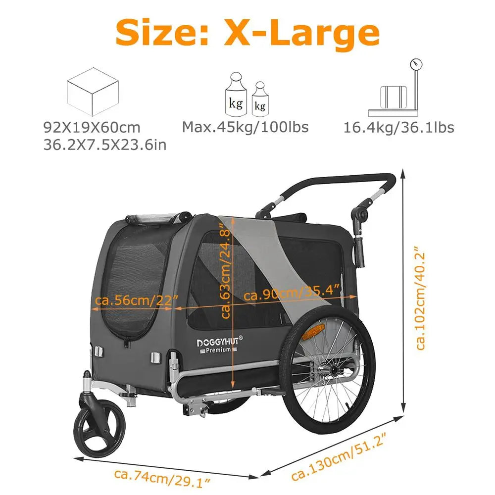 Premium Large XL Pet Bike Trailer amp Stroller for Large Sized Dog or Multiple Small Dogs,Low Center of Gravity,Parking Brakes,