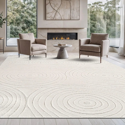 Micro Loop Area Rug Light Gray 9x12 Geometric Modern Luxury Circular Durable Soft Indoor Rugs for Living Dining Room