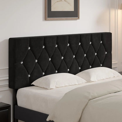 Queen Size Tufted Upholstered Headboard, Adjustable Height 39.8" to 49.8", Diamond Button Design, Easy Assembly in Classic Black