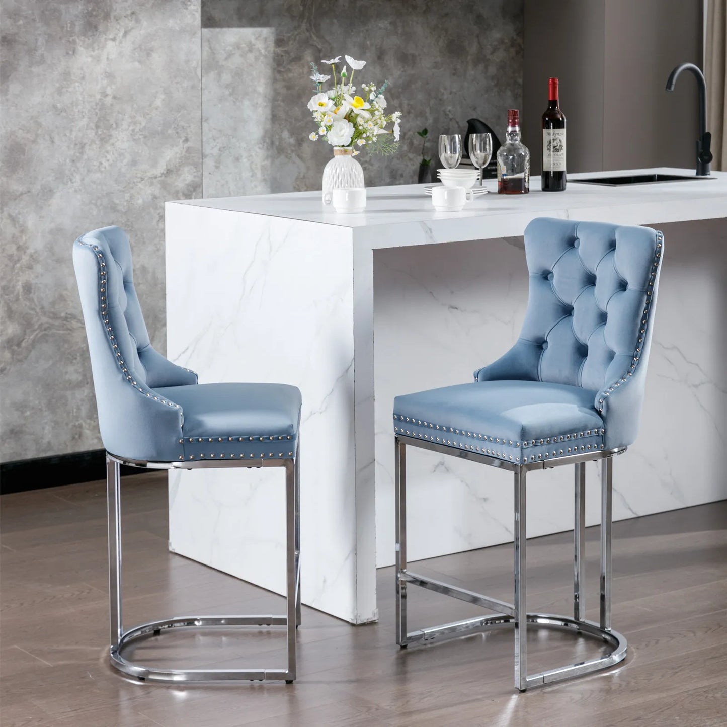2Pcs 26" Counter Height Dining Chairs Upholstered Soft Backrest Cushions Chairs Bar Stools For  Kitchen Dining Room