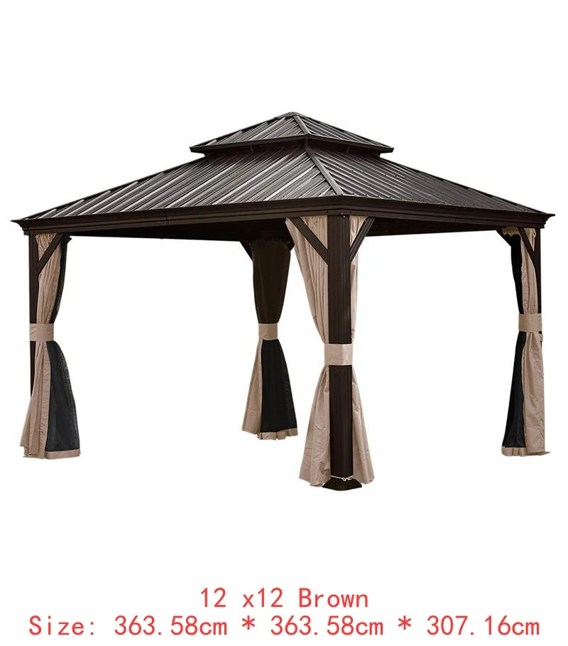 14x24 Hardtop Gazebo, Upgraded Metal Canopy with Drainage, Dual-Layer Galvanized Steel Roof, Includes Curtains & Netting,