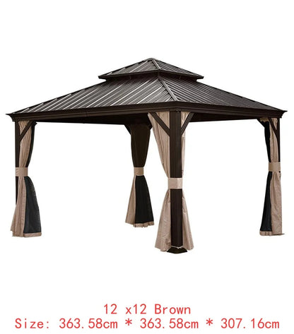 14x24 Hardtop Gazebo, Upgraded Metal Canopy with Drainage, Dual-Layer Galvanized Steel Roof, Includes Curtains & Netting,