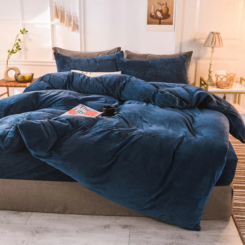 Winter warm milk velvet duvet cover 220x240 bedding set couple luxury double bed quilt cover twin full queen king size