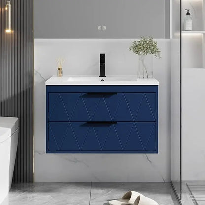 30" Bathroom Vanities Cabinet with Sink Combo, Wall Mounted Floating Cabinet W/Decor Line, Soft-Close System, 2 Extra Big Drawer