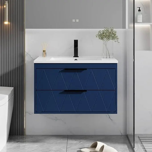 30" Bathroom Vanities Cabinet with Sink Combo, Wall Mounted Floating Cabinet W/Decor Line, Soft-Close System, 2 Extra Big Drawer