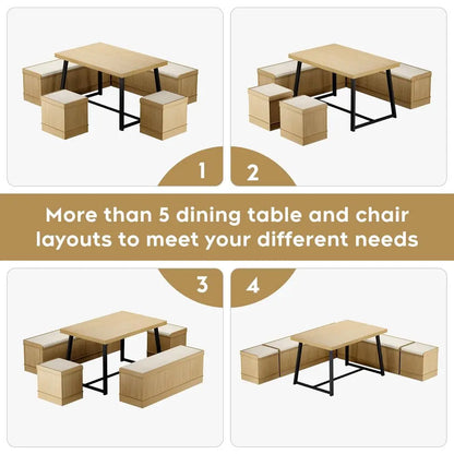 Corner Dining Table Set, 43 Inch Breakfast Nook Table Set with Bench with Hidden Storage amp 2 Ottomans, 5Piece Corner Bench Di