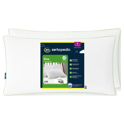 King Bed Pillows 2 Pack Antimicrobial Hypoallergenic Firm Support 1.5 Inch Gusset Allergy Smart Machine Washableantimicrobial