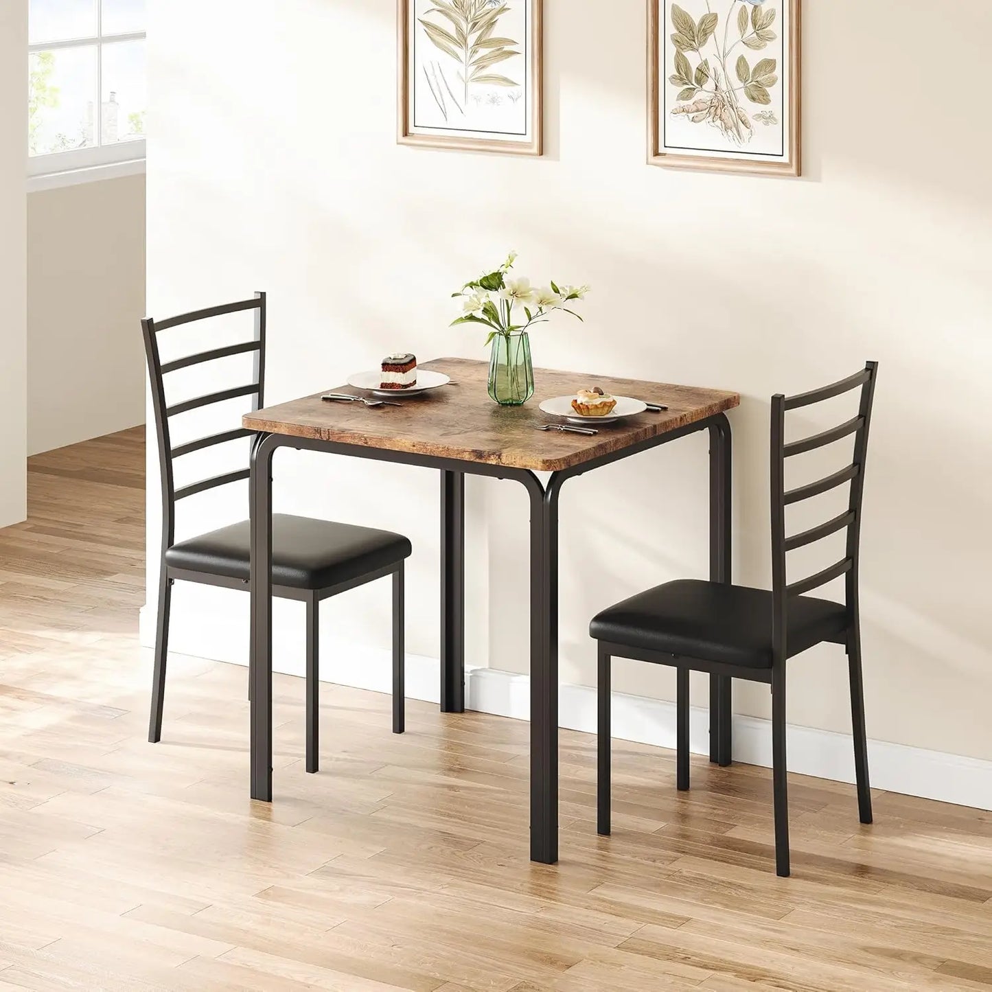 Dining Table for 2 Space Saving Dining Table Set for Small Spaces 3 Piece Dining Table Set & Metal Steel Frame for Dining Room