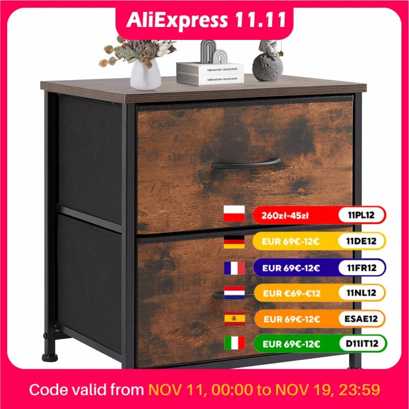 Nightstand Bedside Coffee Sofa Tea Table Storage Closet Chest Clothes Display For Bedroom 2 Fabric Drawers Cabinet Furniture