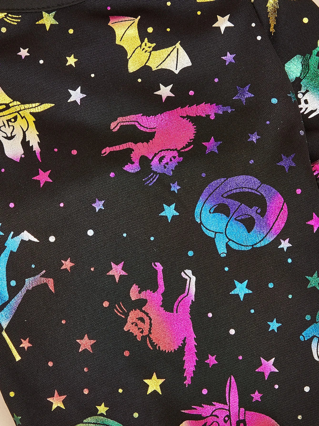 Halloween Pet T-Shirt, Black Short - Sleeve with Colorful Glittery Bats & Pumpkins & Stars Print Pet Clothes for Small Dogs Cats