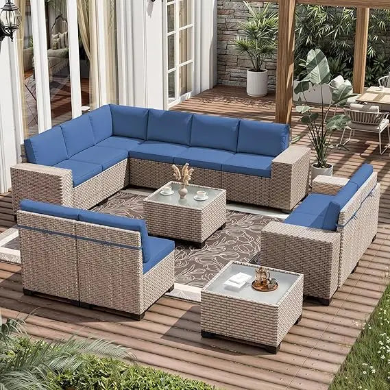 13 Pieces Patio Furniture Set,Outdoor Sectional Wicker Sofa,High Back Rattan Patio Conversation Sets
