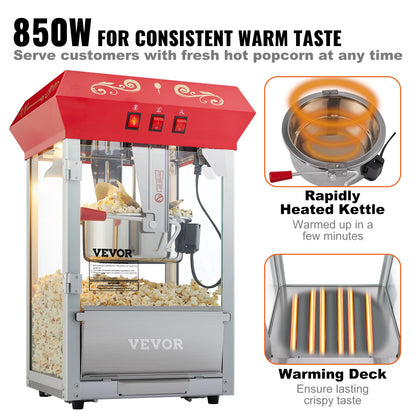 8/12Oz Electric Popcorn Maker Commercial Popper Machine  Automatic Corn Cookware with Scoop Spoon SUS304 Heating Tube