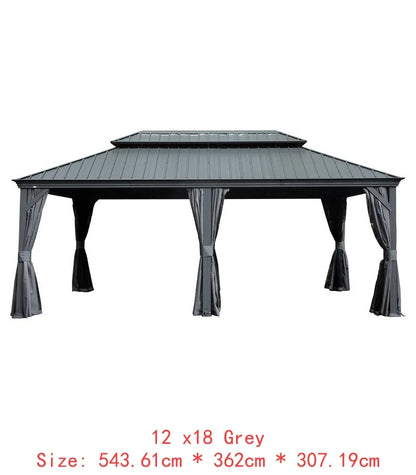 14x24 Hardtop Gazebo, Upgraded Metal Canopy with Drainage, Dual-Layer Galvanized Steel Roof, Includes Curtains & Netting,