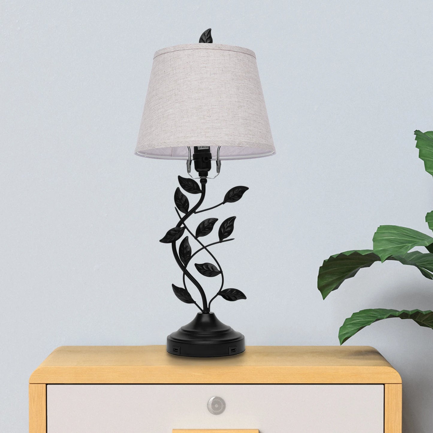 Table Lamps, 26.2-Inch Iron & Linen, Dual USB Charging Ports, Soft Light to Protect Eyes, for Nursery, Bedroom & Living Room