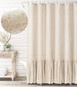 Cotton Linen Plain Shower Curtain with 12 Hooks Waterproof Floral Falbala Ruffle Edge Frill Scalloped Hem Decor Bathroom