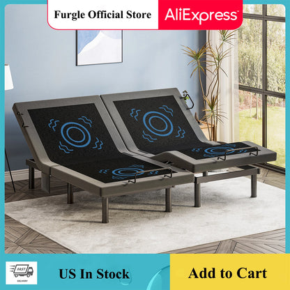 Twin Split King Size Adjustable Bed Base Frame with Massage Silent Double Motor with Wireless Remote Control Bedroom
