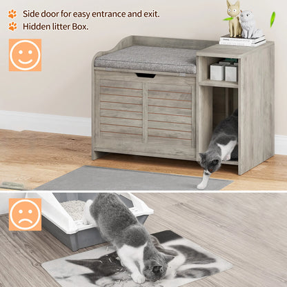 Cat Litter Box Furniture Hidden, Wood Litter Box Enclosure Pet Crate Cat with Cat Scratch Pad Litterbox Furniture Easy Assembly