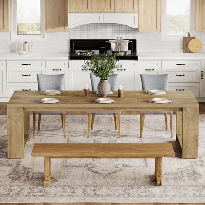 Tribesigns 86.61-Inch Dining Table for 6-8 People, Modern Narrow Long Kitchen Table with Pedestal Base