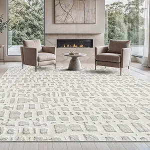 Micro Loop Area Rug Light Gray 9x12 Geometric Modern Luxury Circular Durable Soft Indoor Rugs for Living Dining Room