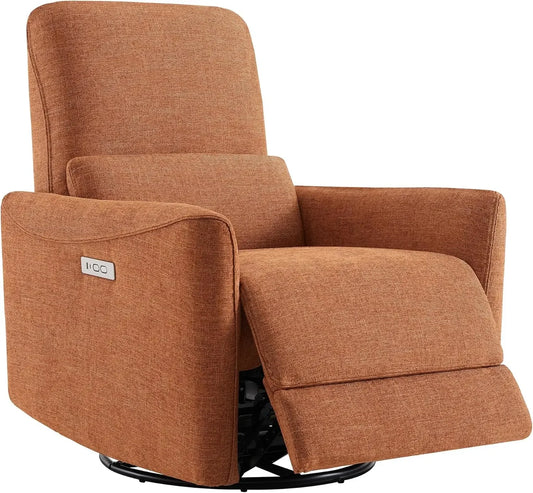 Power Recliner Chair Swivel Glider, FSC Certified Fabric Living Room Nursery Reclining Sofa Chair with Lumbar Support