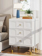 3-Drawer Nightstand Tall White and Gold Bedside Table with Drawers, Versatile Modern White Night Stand with Storage