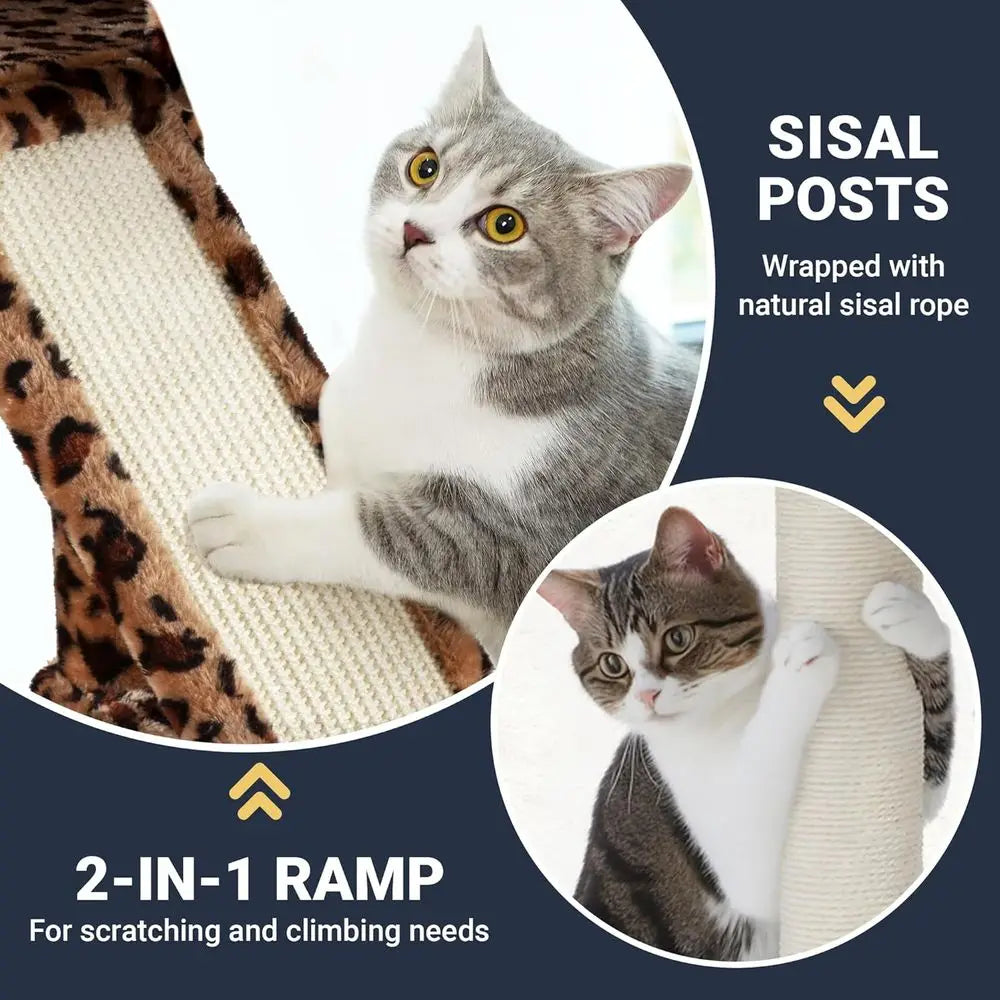 XXL Tall Cat Tower with Leopard Print - Multi-Level Climbing Tree and Condo