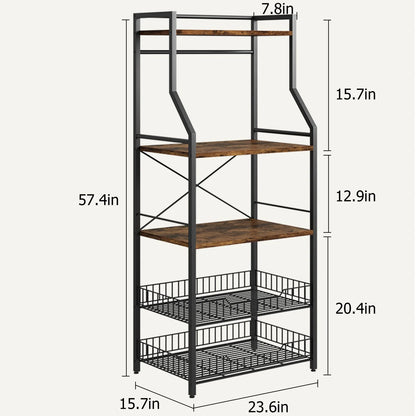 Kitchen Bakers Rack Microwave Oven Stand with 2 Large Wire Basket Industrial Coffee Bar Station