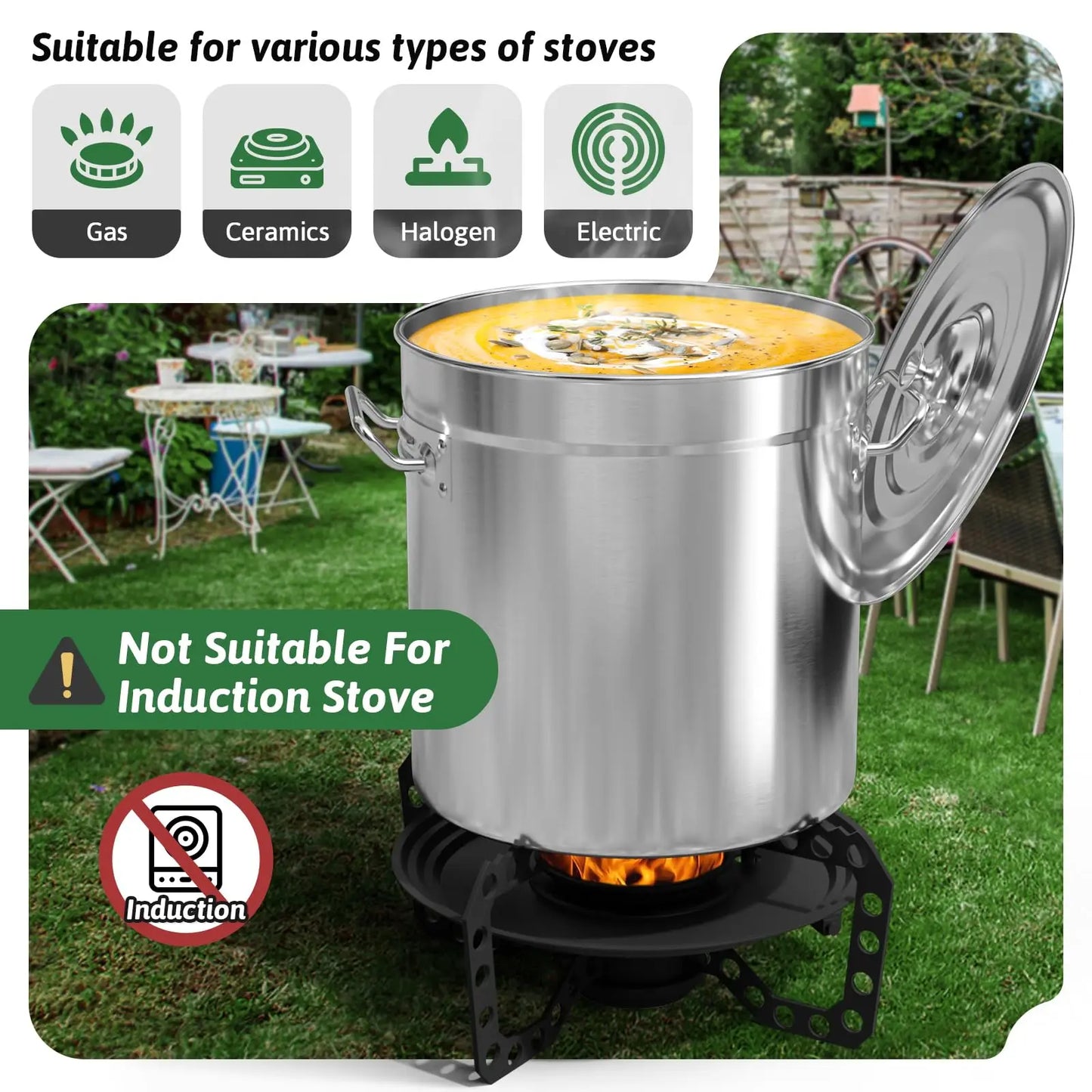 36/53/74QT Stainless Steel Seafood Boil Pot with Lid,Crab, Lobster, Shrimp Boil Stock with Strainer, Turkey Fryer Pot, Stock Boiler Deep,Fried Cooker for Commercial Outdoors