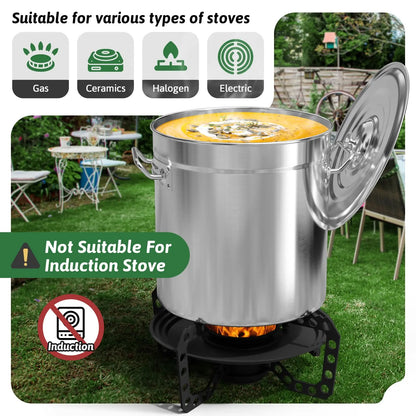 36/53/74QT Stainless Steel Seafood Boil Pot with Lid,Crab, Lobster, Shrimp Boil Stock with Strainer, Turkey Fryer Pot, Stock Boiler Deep,Fried Cooker for Commercial Outdoors