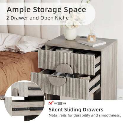 1PC Large Fluted Nightstand with Drawers 22.7" Wide Modern Bedside Table for Bedroom Living Room Office Farmhouse Tables