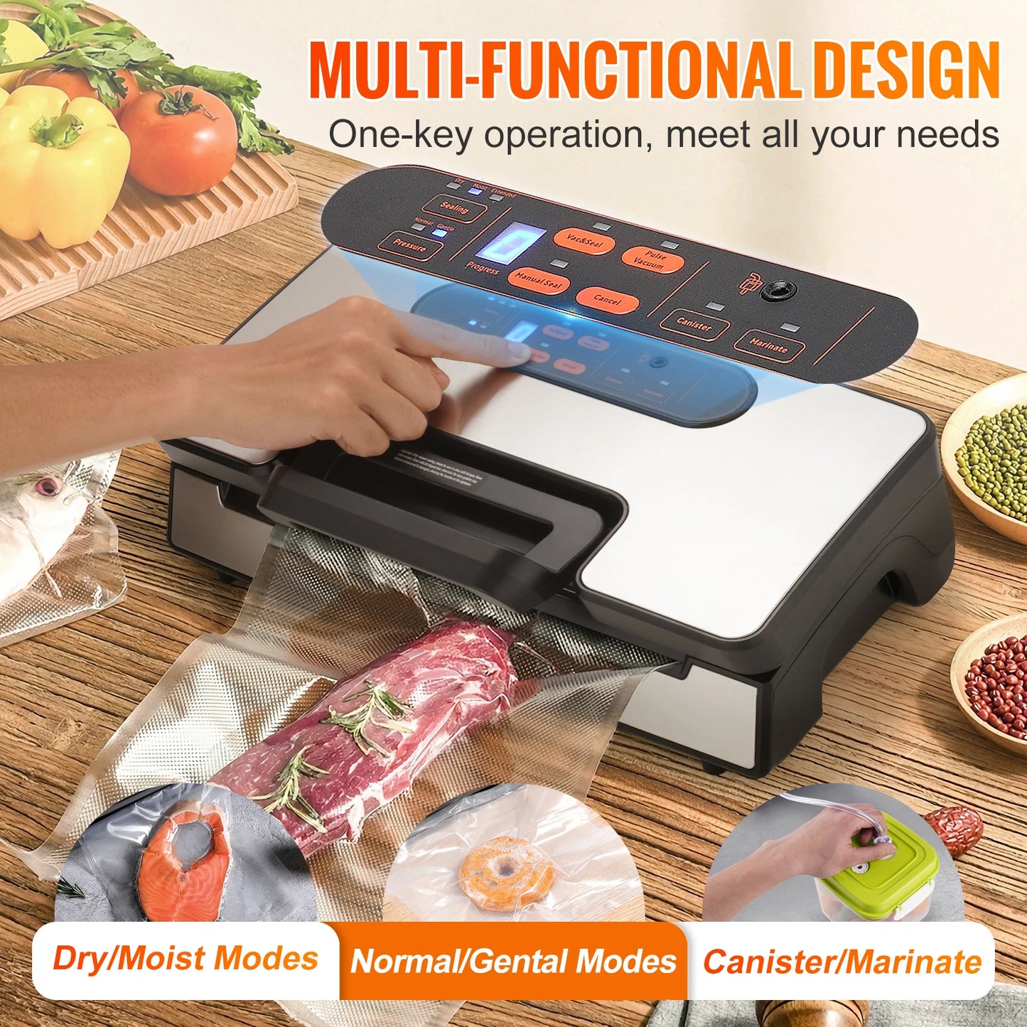 90Kpa 130W Vacuum Sealer Food Packaging Machine with Free 10pcs Vacuum bags for Household Kitchen