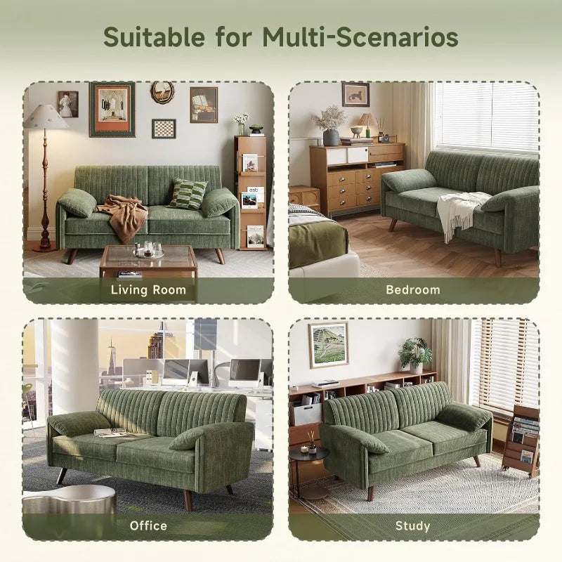 64.5" Loveseat Sofa, Chenille Loveseat Couch for Living Room, 23.2" Deep Seat Love Seat with Padded Arms