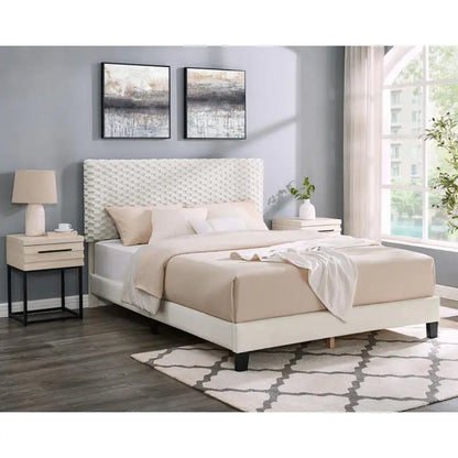 3-Piece Bedroom Set, Plush 3D Upholstered Bed & 2 Nightstands, Queen Size