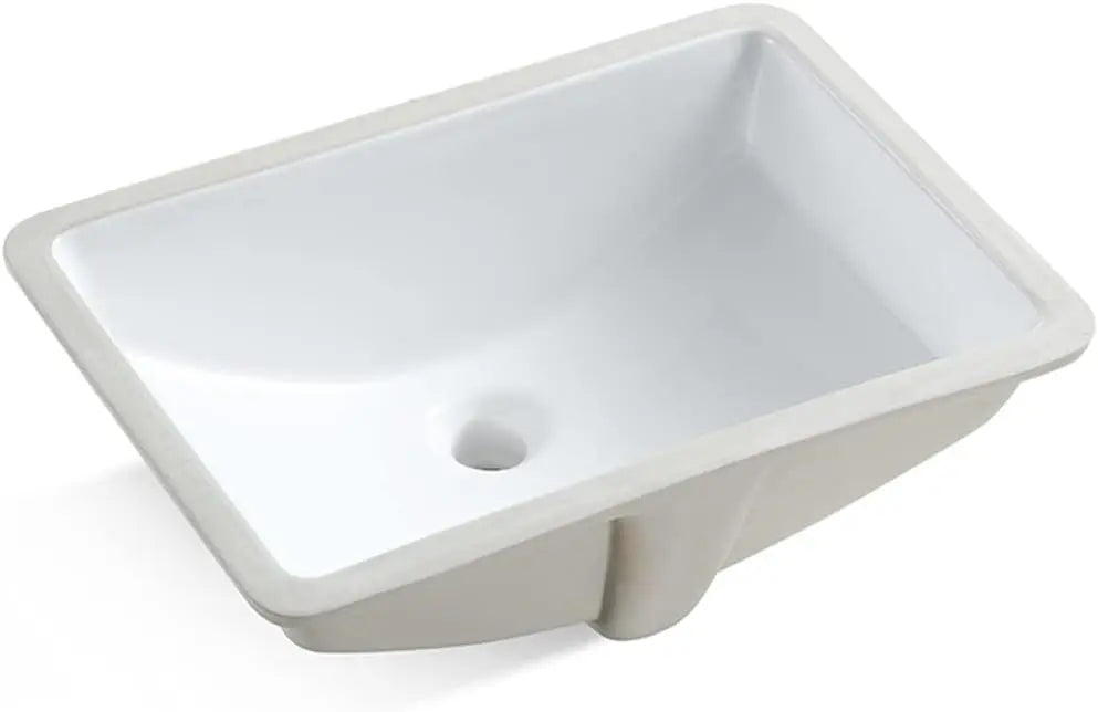 20.9 Inch White Porcelain Undermount Bathroom Sink, Rectangle Vanity Basin for Easy Installation