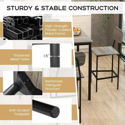5-Piece Dining Table Set W/Counter Height Table & 4 Bar Stools, Modern Kitchen Dining Set W/Footrest & Backrest, Space-Saving