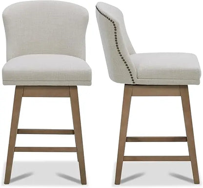 Counter Height Swivel Barstools, FSC Certified Upholstered Performance Fabric Bar Stools Set of 2, 26" Seat Height, Flint Grey