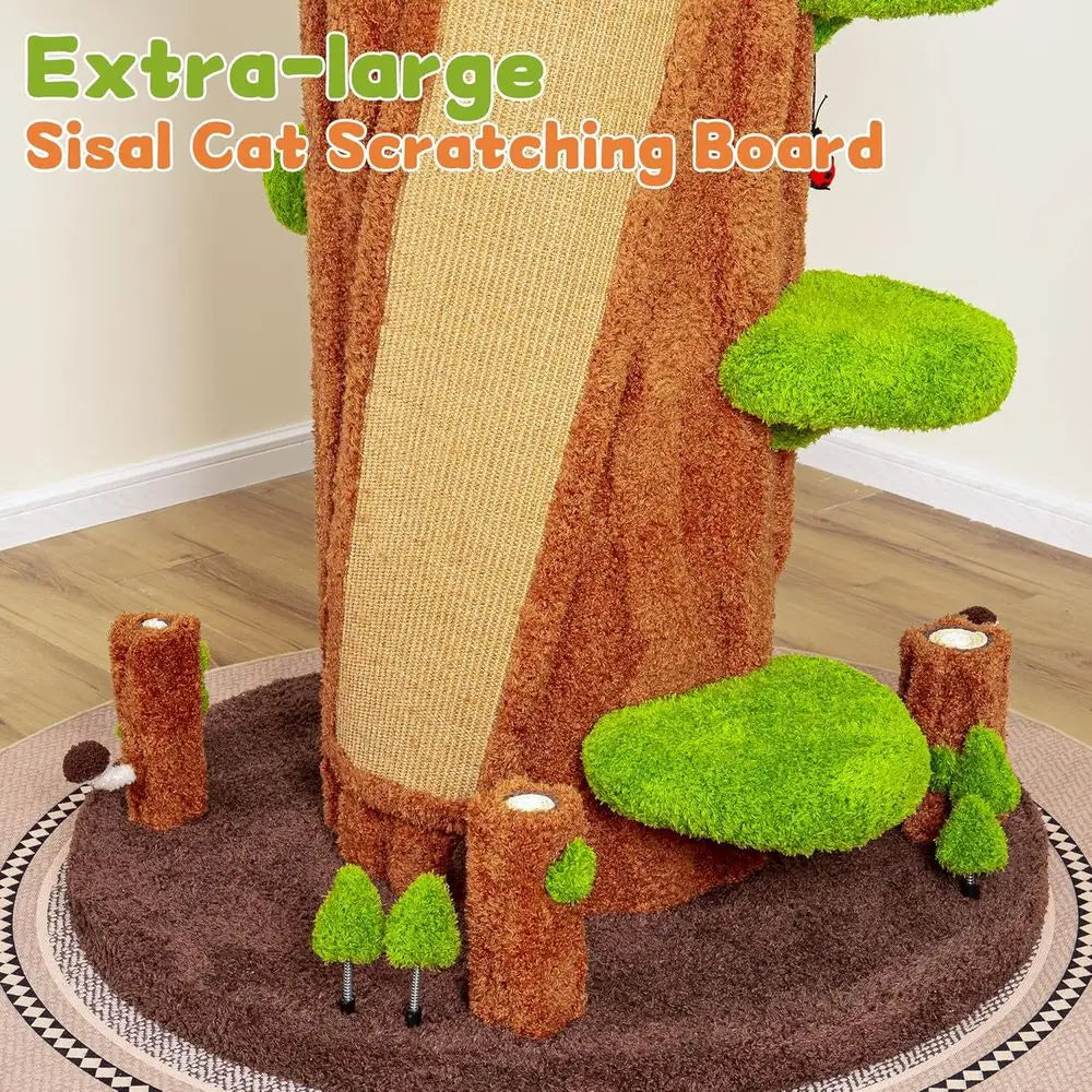 91 Tall Green Cat Tower with 6 Condos, Cushion, Scratching Board, Plush Platform & Top Perch