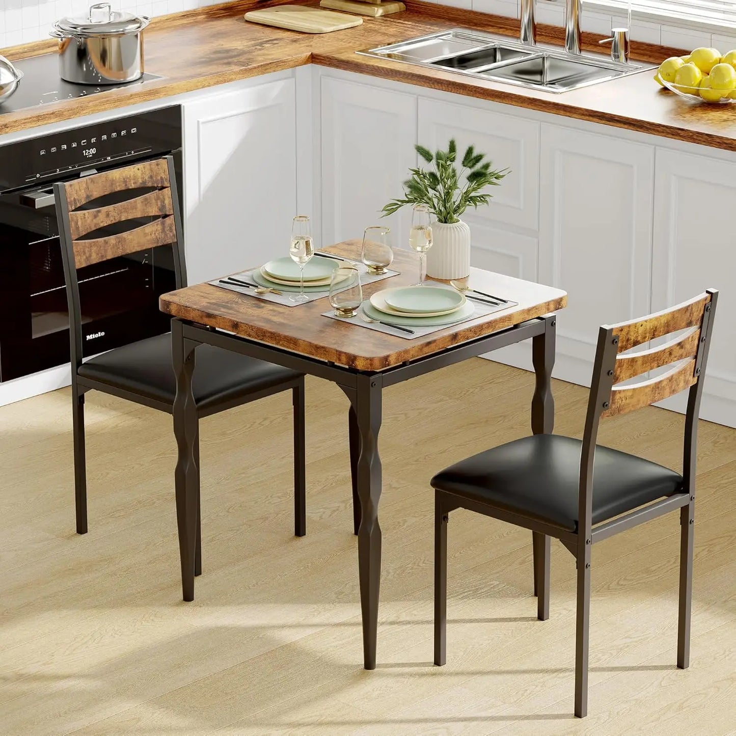 Dining Table Set for 2, Dining Table and Chairs Set of 2, 3 Piece Dining Table Set for Small Spaces, Kitchen, Apartment