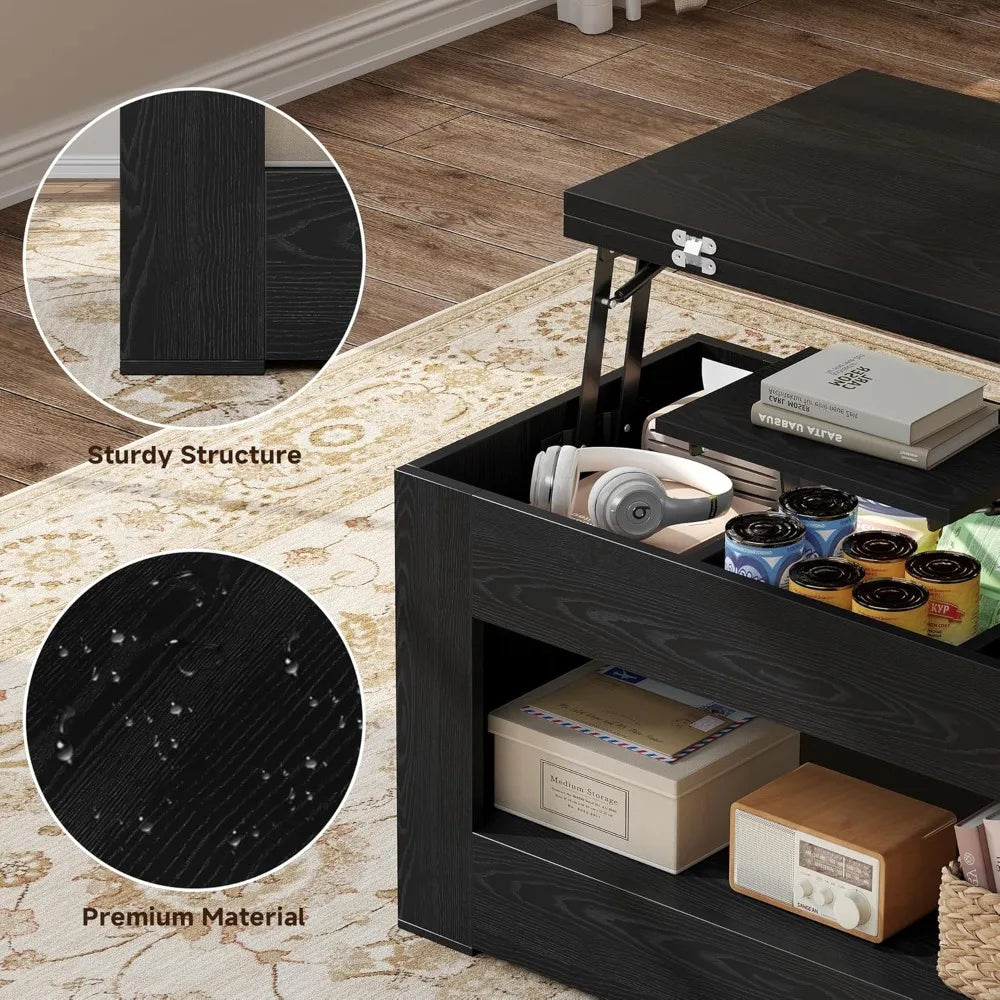 40" Lift Top Coffee Table, 4 in 1 Multi-Function Lift with Storage and Hidden Compartment,