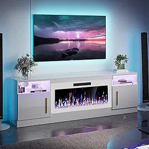 Fireplace with TV Stand 36" inch Electric Fireplace Up to 80" TVs, LED Light Entertainment Center, 70" Modern Wood High Gloss w
